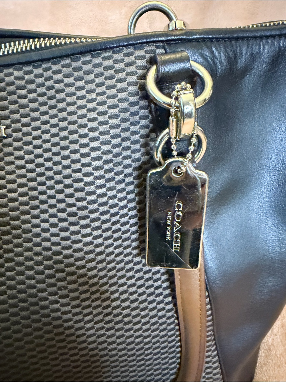 Coach Black and Brown Leather Tote with Textured Center Panel - Picture 4 of 8